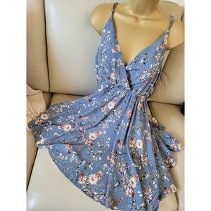 Dusty Blue Floral | Pockets | Summer Dress | Adjustable Straps | Womens Small
